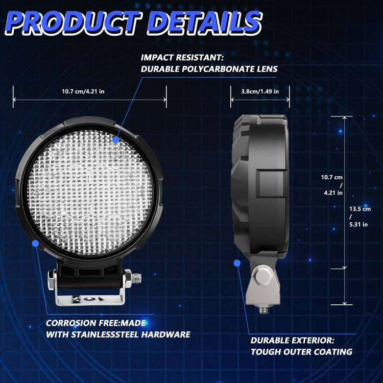 14W 9-30V Floodlight Mixed Luminous 4 Inch Round Work Light With Wire Set(X2)