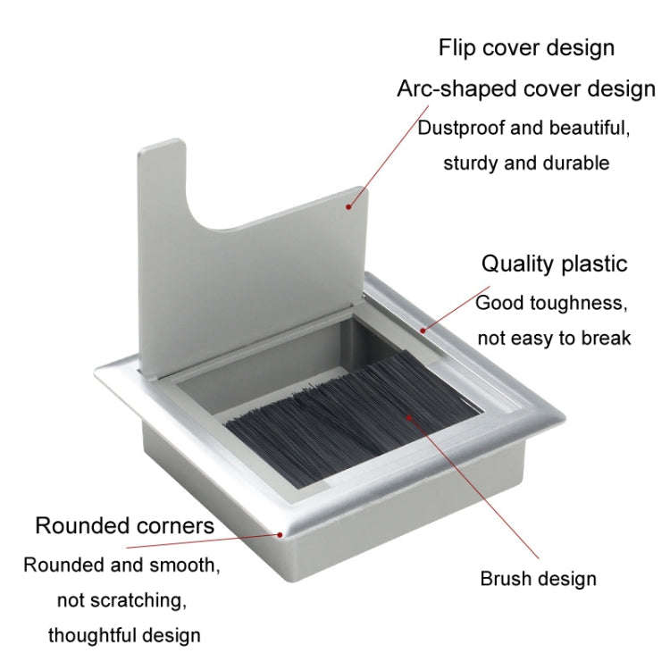 ABS Table Rectangle Wire Hole Cover Outlet Port With Brush PC Desk Cable Organizer, Size: 100x200...