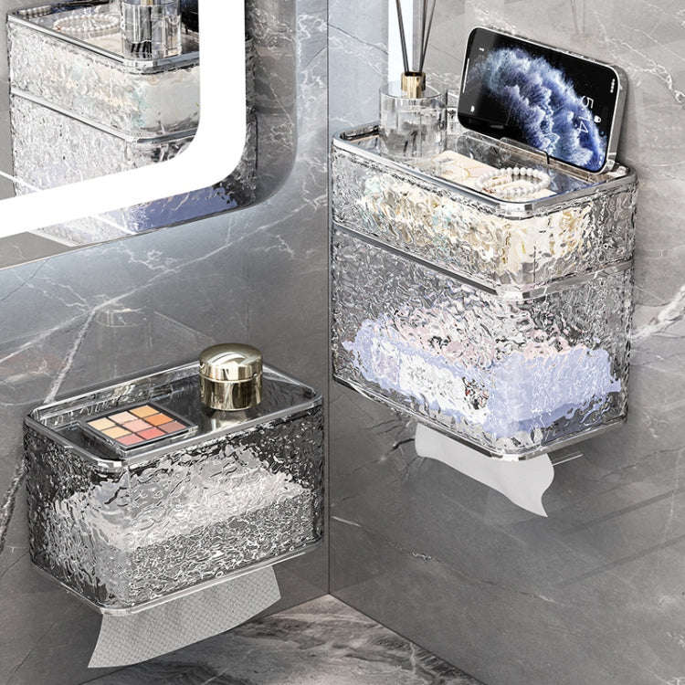 Bathroom No-Punch Tissue Organizer Household Wall Mounted Tissue Box, Color: Transparent Single L...