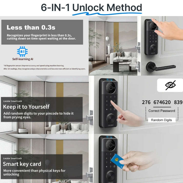 C95 Smart Fingerprint Deadbolt Lock Supports Bluetooth WiFi APP, 5 Ways To Unlock, With Camera Do...