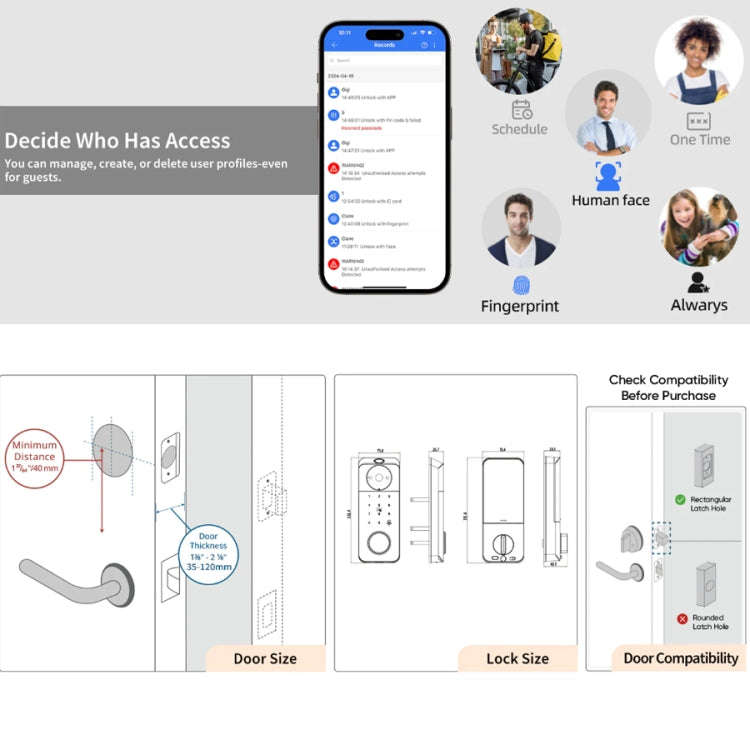 C95 Smart Fingerprint Deadbolt Lock Supports Bluetooth WiFi APP, 5 Ways To Unlock, With Camera Do...