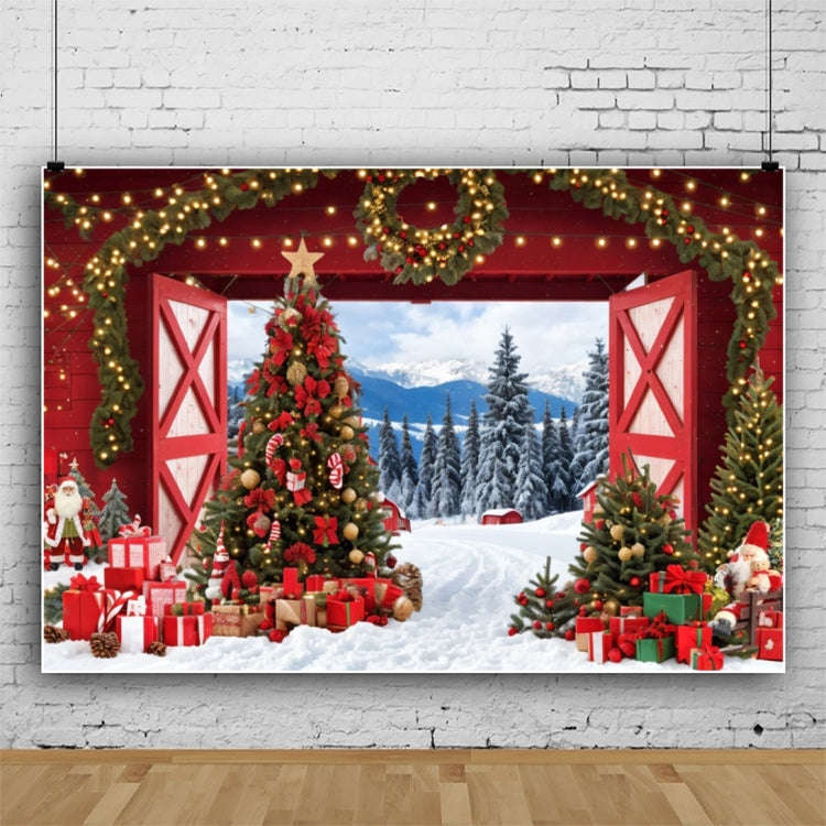 120x80cm Christmas Wreath Snow Scene Photography Background Curtain, Color: 11422035