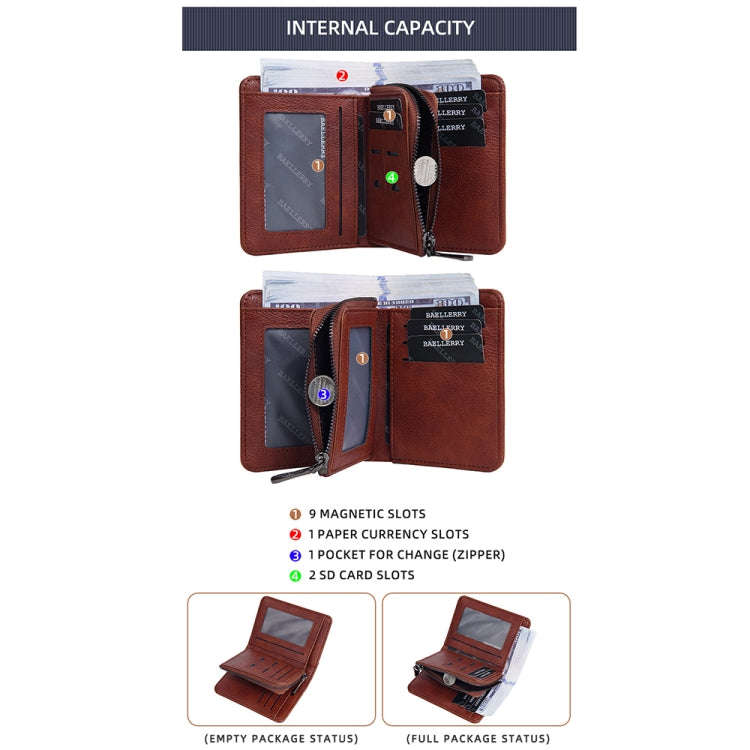 Baellerry DR113 RFID Anti-Theft Retro Multi-Card Slot Tri-Fold Short Wallet(Dark Brown)