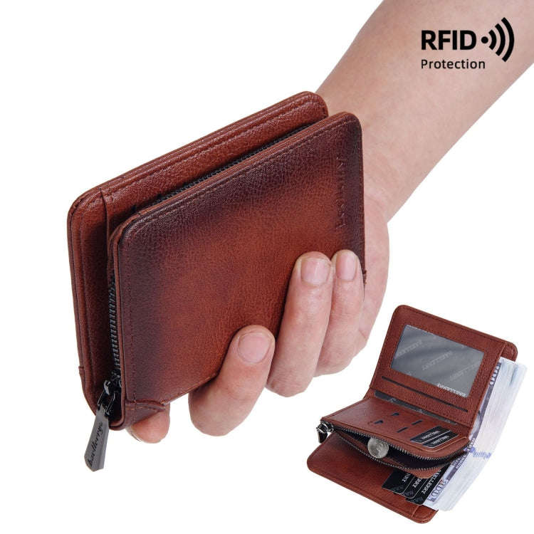 Baellerry DR113 RFID Anti-Theft Retro Multi-Card Slot Tri-Fold Short Wallet(Dark Brown)