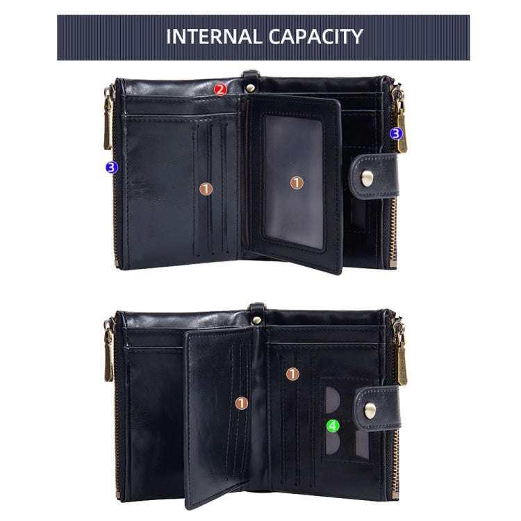 Baellerry D3261 Retro Multi-card Slot Double-zipper Short Wallet Coin Purse(Light Brown)