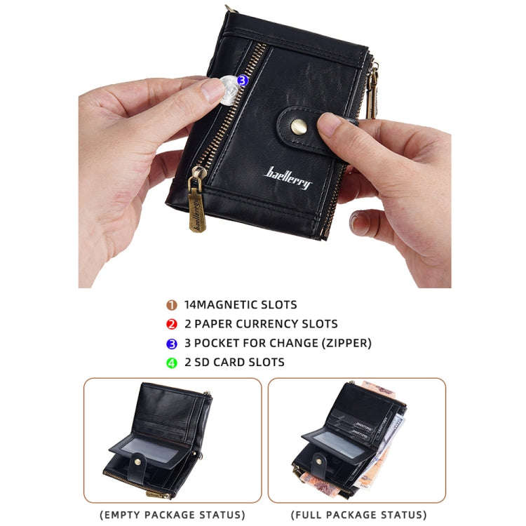Baellerry D3261 Retro Multi-card Slot Double-zipper Short Wallet Coin Purse(Dark Brown)