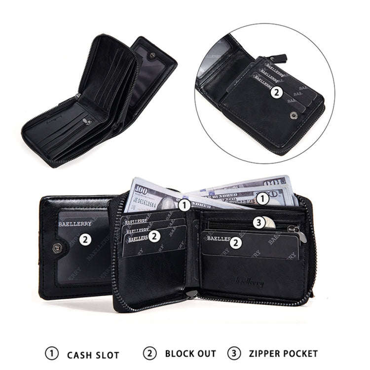 Baellerry D5111 Retro Multi-card Slot Zipper Contrast Color Short Wallet Coin Purse PU Wallet(Brown)