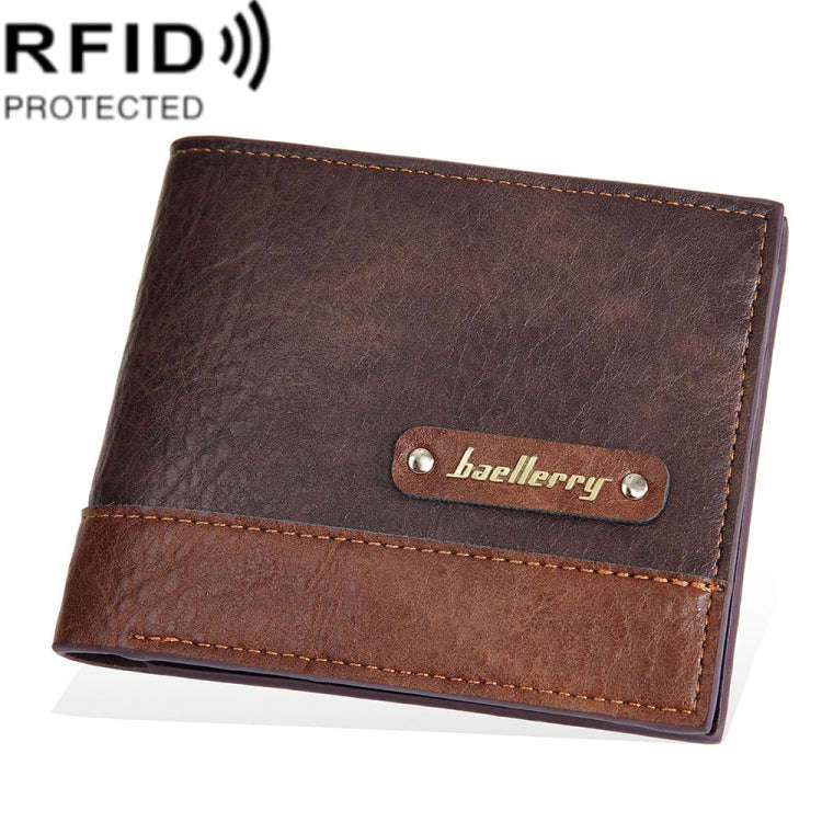 Baellerry DR112 RFID Anti-theft Splicing Horizontal Thin Zipper Wallet Card Holder(Dark Brown)