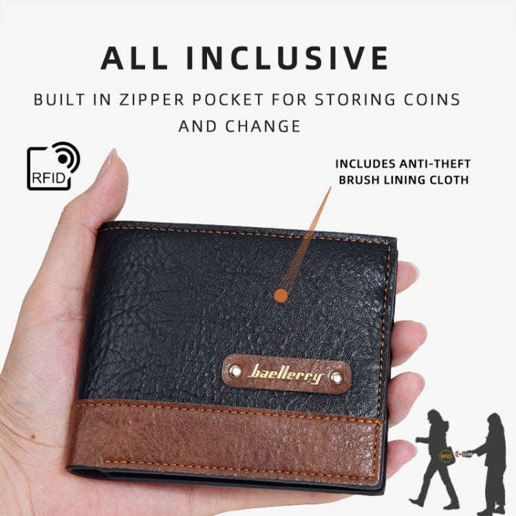 Baellerry DR112 RFID Anti-theft Splicing Horizontal Thin Zipper Wallet Card Holder(Light Brown)