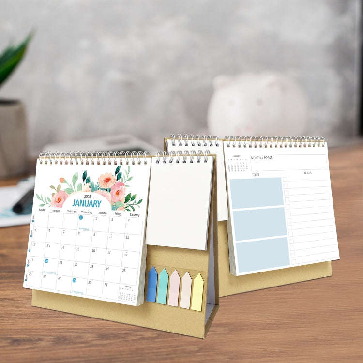 January 2025 To December 2025 English Desk Calendar With Storage Pocket, Label, Memo(K05)