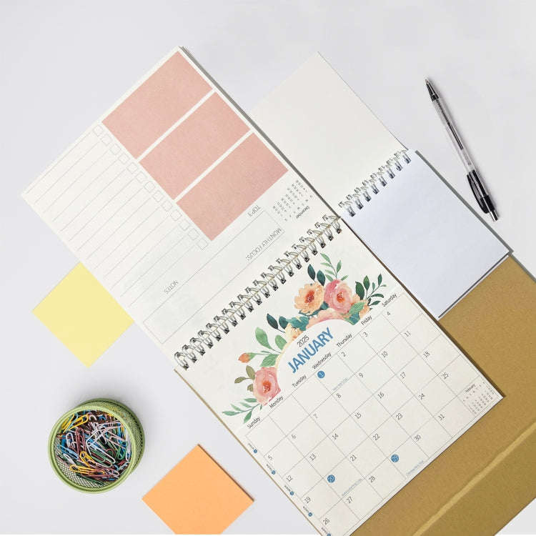 January 2025 To December 2025 English Desk Calendar With Storage Pocket, Label, Memo(K08)