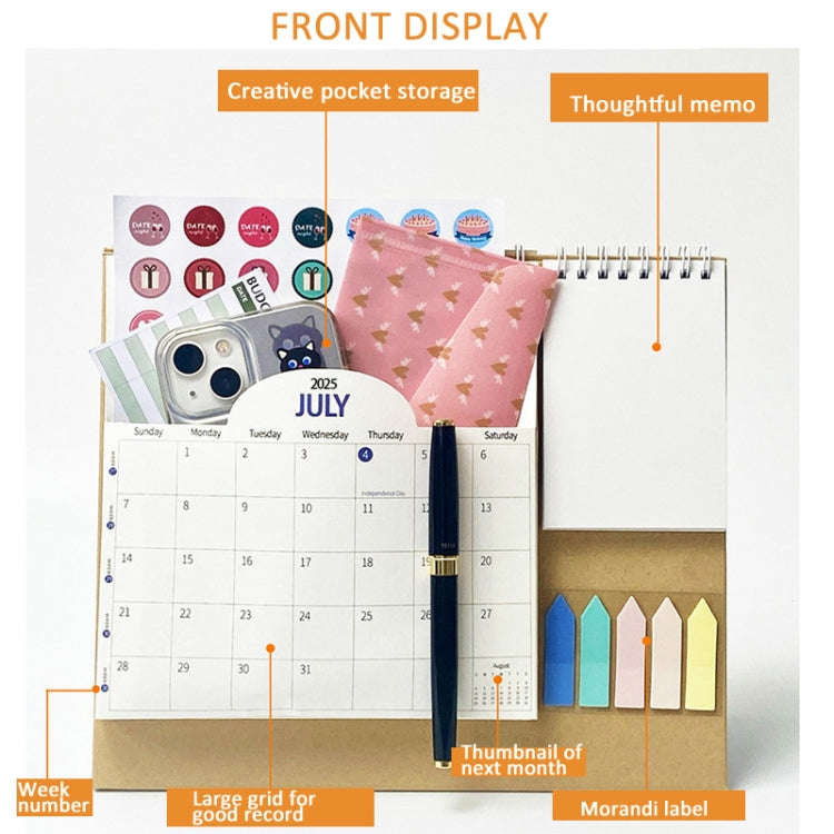 January 2025 To December 2025 English Desk Calendar With Storage Pocket, Label, Memo(K08)