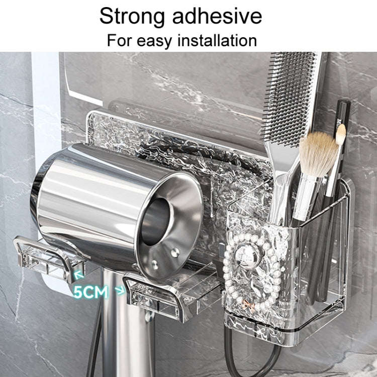 Household Hair Dryer Shelf Bathroom No Punching Wall Mounted Storage Rack(Milky White Silver)