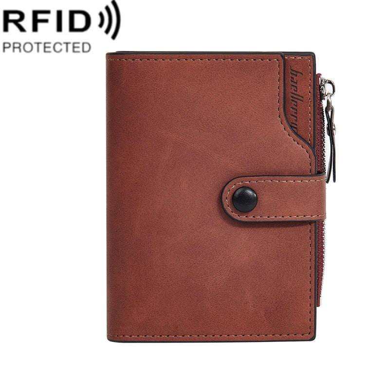 Baellerry D5113 RFID Anti-theft Tri-fold Zipper Short Wallet Coin Purse(Light Brown)