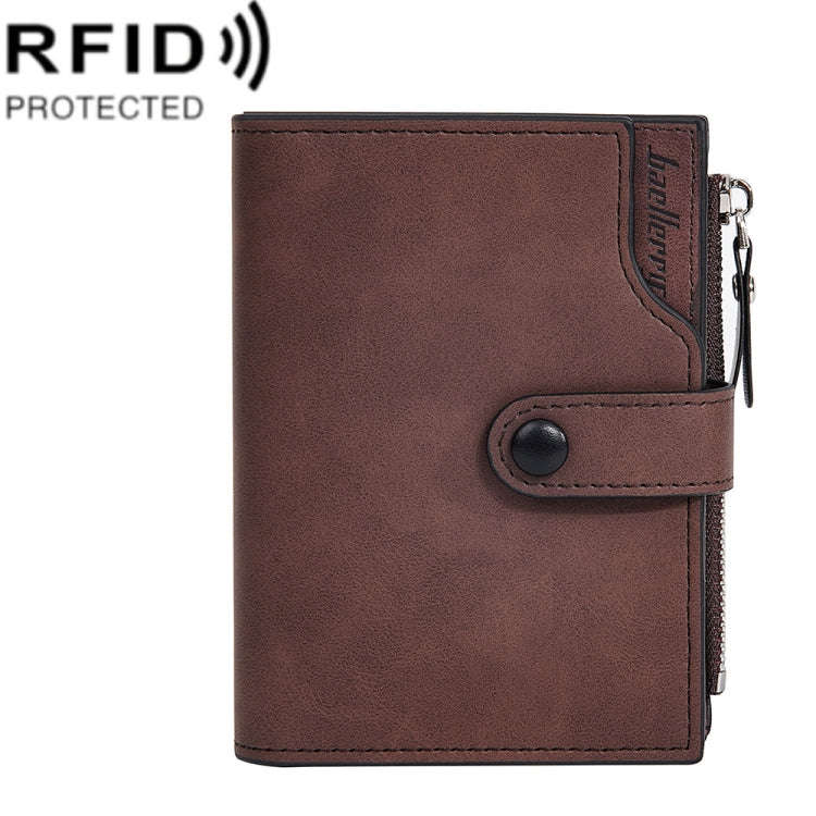 Baellerry D5113 RFID Anti-theft Tri-fold Zipper Short Wallet Coin Purse(Dark Brown)
