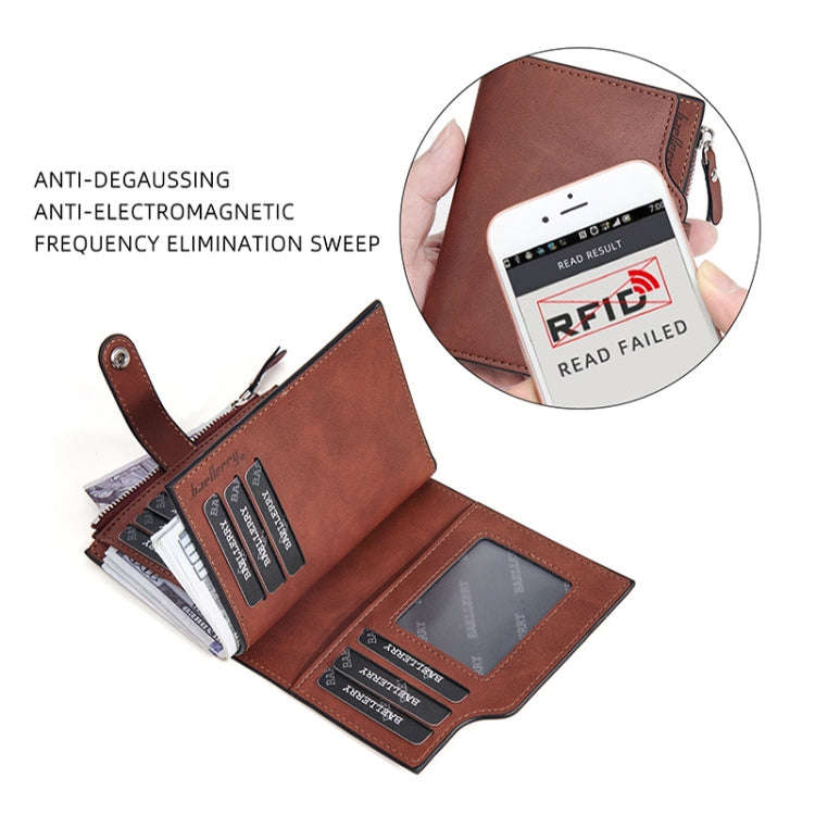 Baellerry D5113 RFID Anti-theft Tri-fold Zipper Short Wallet Coin Purse(Light Brown)