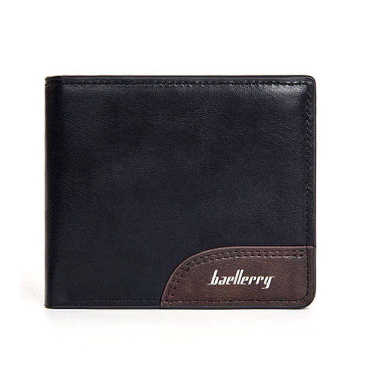 Baellerry D2405 Retro Two-fold Men Short Zipper Wallet Card Holder(Black)