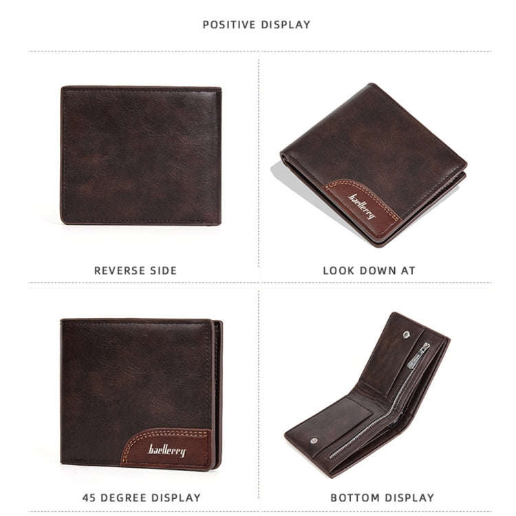 Baellerry D2405 Retro Two-fold Men Short Zipper Wallet Card Holder(Dark Brown)