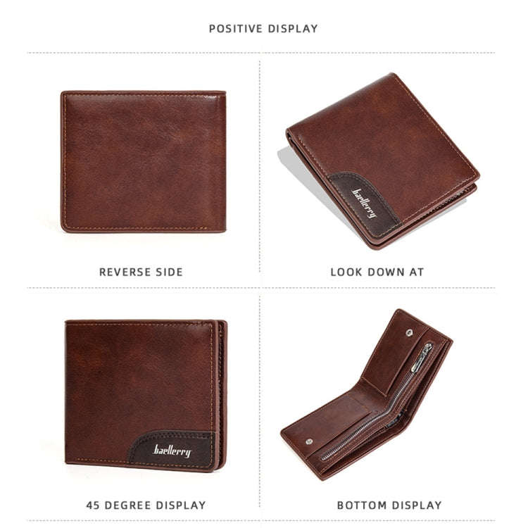 Baellerry D2405 Retro Two-fold Men Short Zipper Wallet Card Holder(Brown)