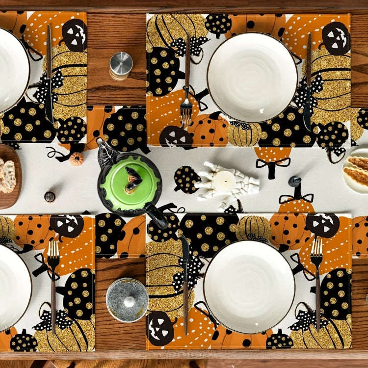 Halloween Cartoon Linen Placemat Kitchen Restaurant Decorative Insulation Pad(Pumpkin)