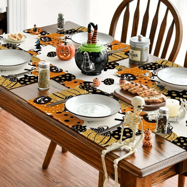 Halloween Cartoon Linen Placemat Kitchen Restaurant Decorative Insulation Pad(Pumpkin)