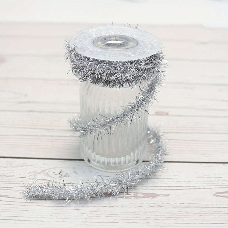 2.8m /Roll Christmas Glitter Striped Ribbon Bow DIY Decorative Ribbon Gift Packaging Ribbon(Silver)