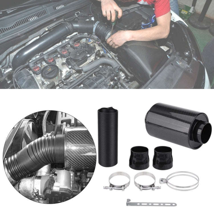 Carbon Fiber Air Intake Bellows Air Filter Kit Car Modification(Without Turbo Fan)