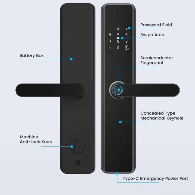 A50 Smart Fingerprint Lock Electronic Indoor Lock Apartment Lock With Handle