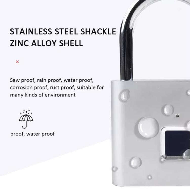 Smart Fingerprint Rechargeable Padlock Waterproof Morse Code Emergency Unlocking(Matte Silver)