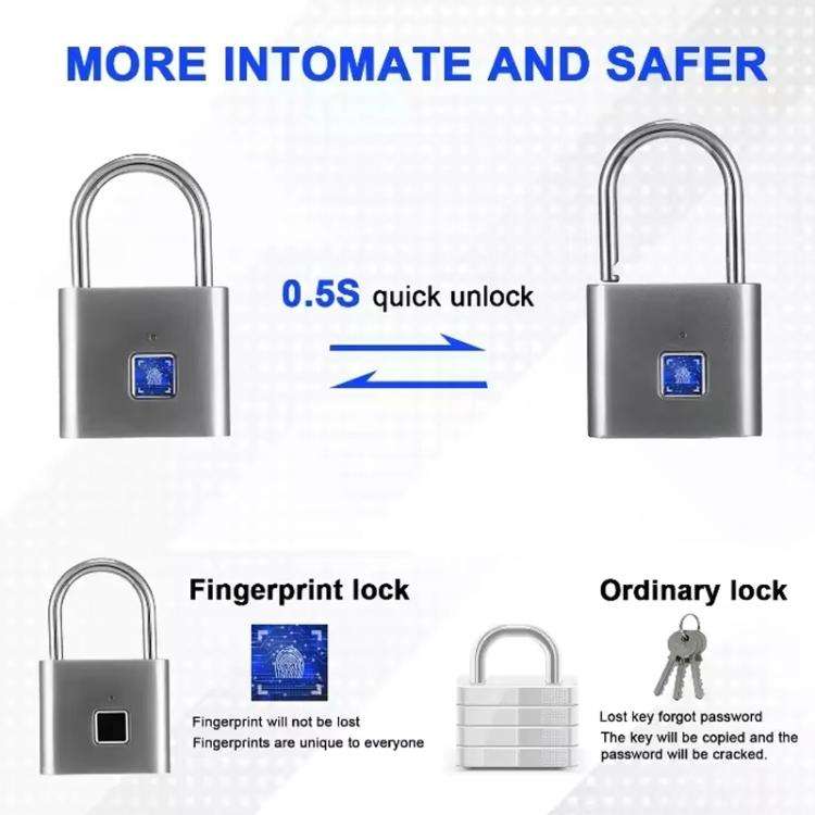 Smart Fingerprint Rechargeable Padlock Waterproof Morse Code Emergency Unlocking(Matte Black)