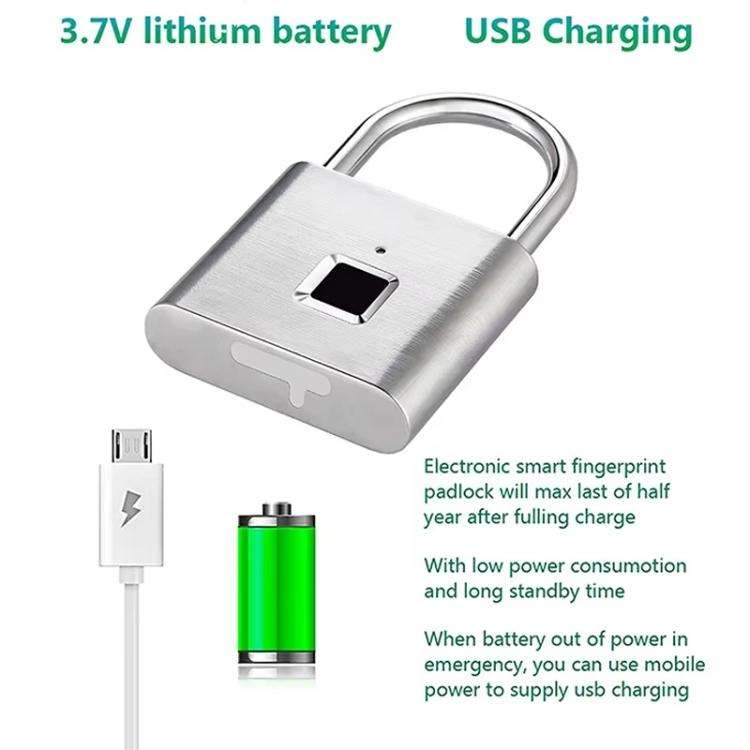 Smart Fingerprint Rechargeable Padlock Waterproof Morse Code Emergency Unlocking(Matte Black)