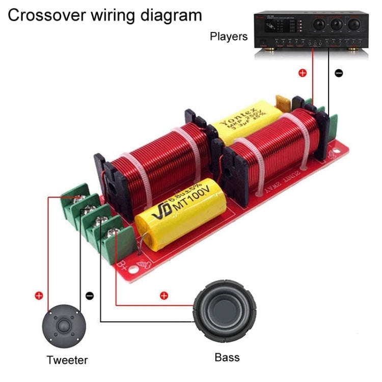 WEAH-2503 High and Low 2-way Speaker Crossover Hi-Fi Home Audio Solderless Divider(B Type Red Cap...