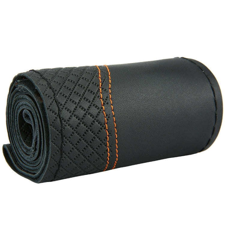 38cm Cowhide Embossed Hand-Stitched Double-Line Steering Wheel Cover(Black Orange Line)