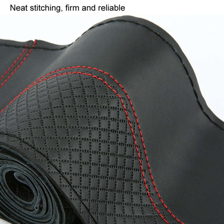38cm Cowhide Embossed Hand-Stitched Double-Line Steering Wheel Cover(Black Black Line)