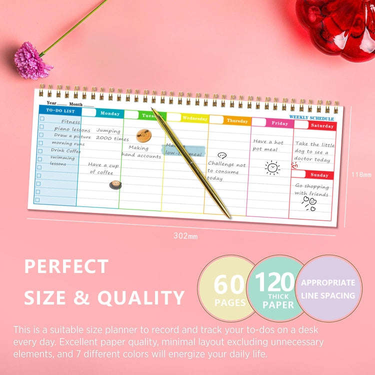 60 Sheets Undated Metal Coil Weekly Planner Notepad Schedule Book To Do List(Black)
