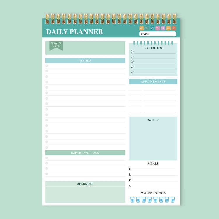 52 Sheets A4 English Daily Planner Coil Notepad Schedule Book To Do List Important Matters(Cyan)