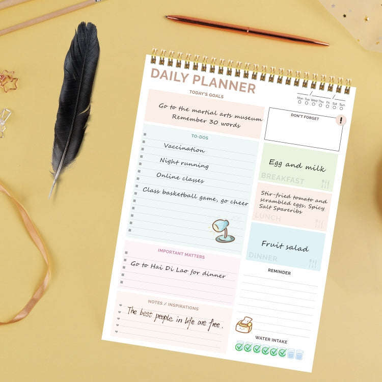 52 Sheets A4 English Daily Planner Coil Notepad Schedule Book To Do List Important Matters(Nude P...