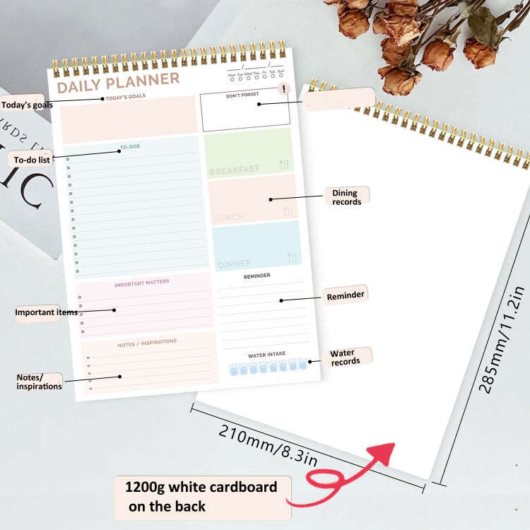 52 Sheets A4 English Daily Planner Coil Notepad Schedule Book To Do List Important Matters(Green)