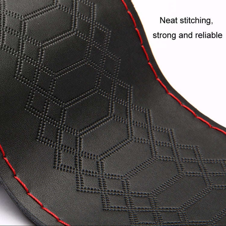 38cm Four-season Embossed Hand-sewn Cowhide Steering Wheel Cover(Black+Red Line)