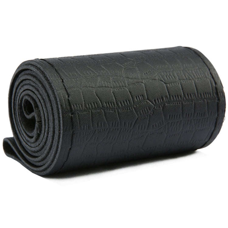 38cm Four-season Embossed Cowhide Hand-sewn Steering Wheel Cover(Black+Black Line)