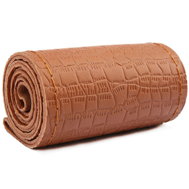38cm Four-season Embossed Cowhide Hand-sewn Steering Wheel Cover(Brown)