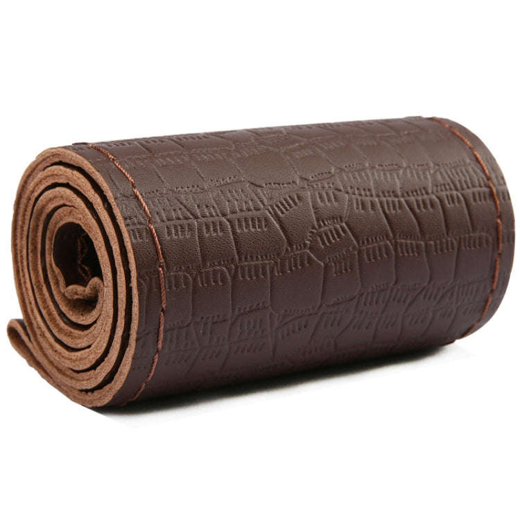 38cm Four-season Embossed Cowhide Hand-sewn Steering Wheel Cover(Coffee)