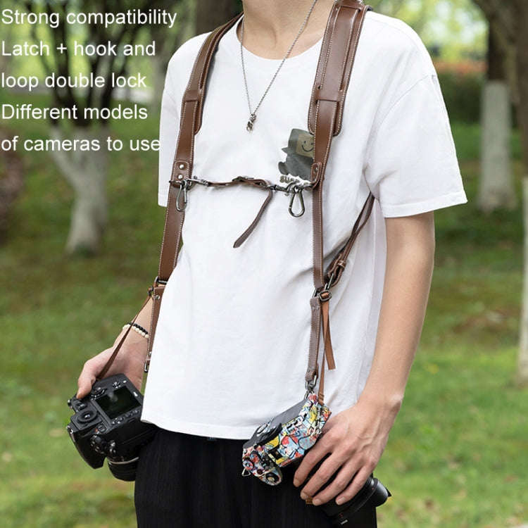 Cwatcun H90 Dual Camera Leather Strap Adjustable Multi-functional Convenient Camera Shoulder Stra...