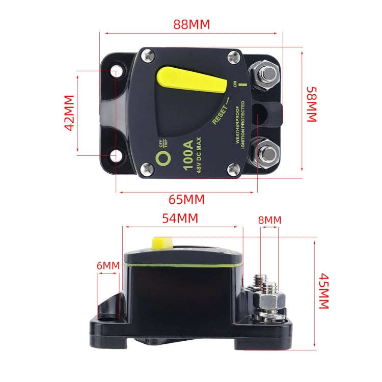RV Yacht Manual Reset Ignition Protection Fuse Switch With Terminal Accessories, Current: 100A