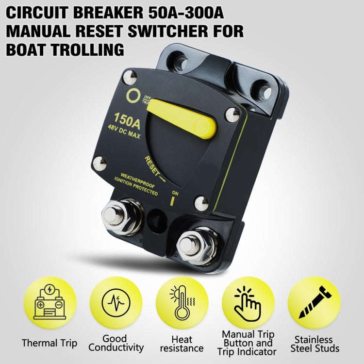 RV Yacht Manual Reset Ignition Protection Fuse Switch With Terminal Accessories, Current: 50A