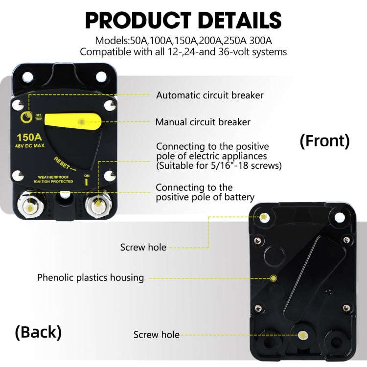 RV Yacht Manual Reset Ignition Protection Fuse Switch With Terminal Accessories, Current: 100A