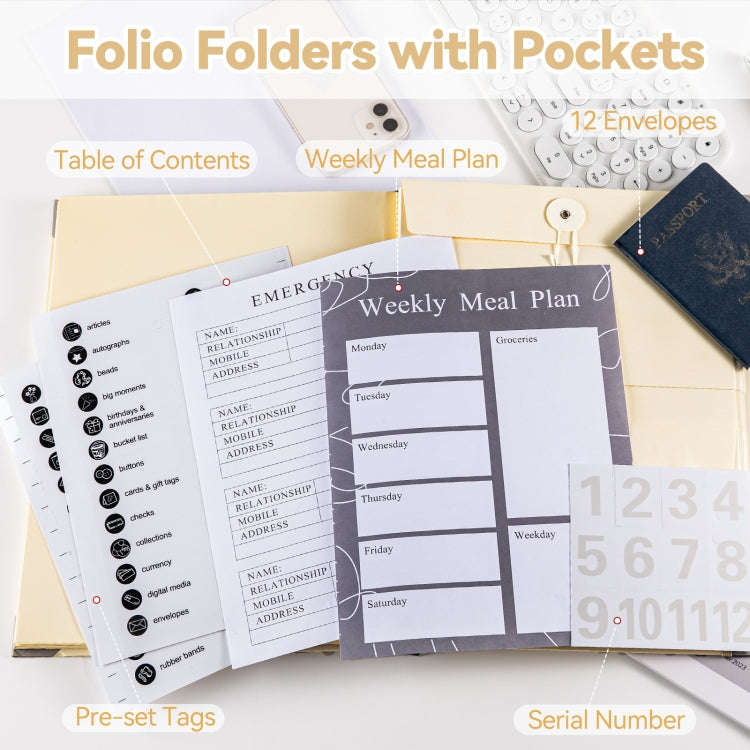 Accordion Document Bag File Folio Used to Record Key Personal Information Or Prepare For Emergenc...