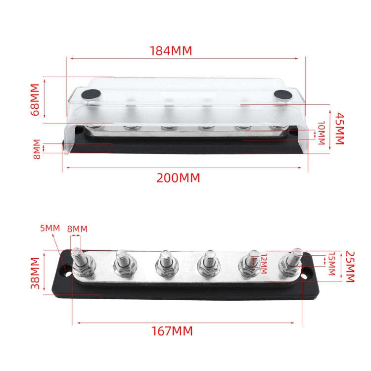 M8 Stud RV Yacht 6-way Nylon Flame Retardant Base DC Busbar