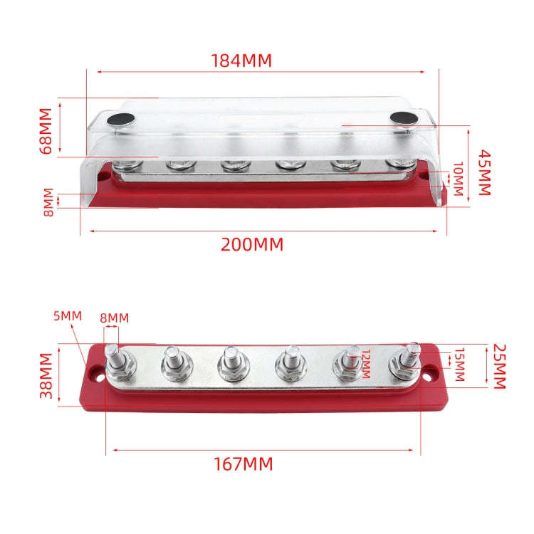 M8 Stud RV Yacht 6-way Nylon Flame Retardant Base DC Busbar
