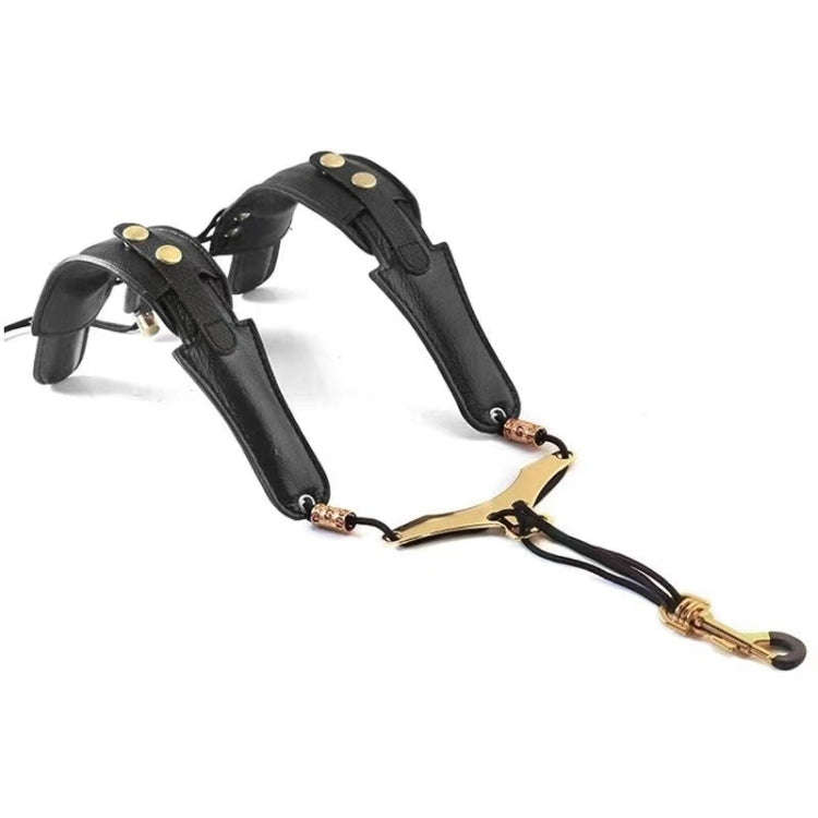 Saxophone Double-Shoulder Strap Leather Adjustable Lanyard For Tenor Alto Sax Accessories(Black)